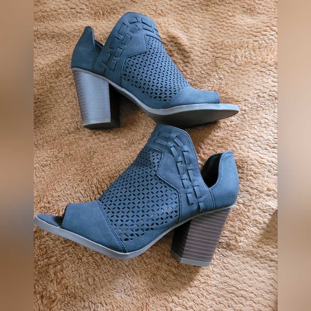 Black Perforated Peep Toe Booties